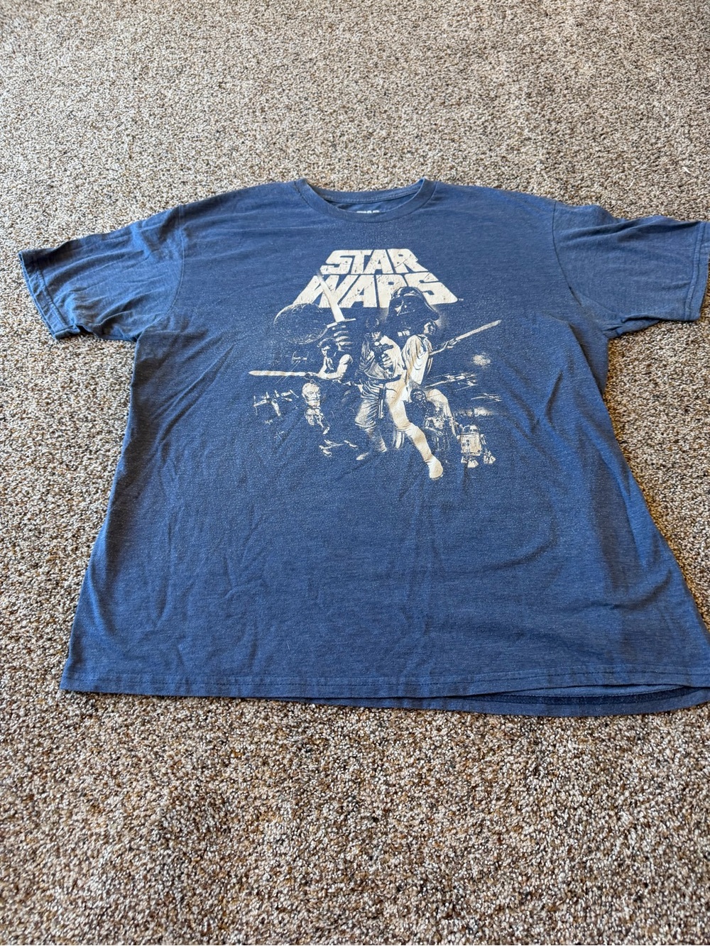 Star Wars Mad Engine XL Distressed Original Trilogy Graphic T Shirt Navy Blue
